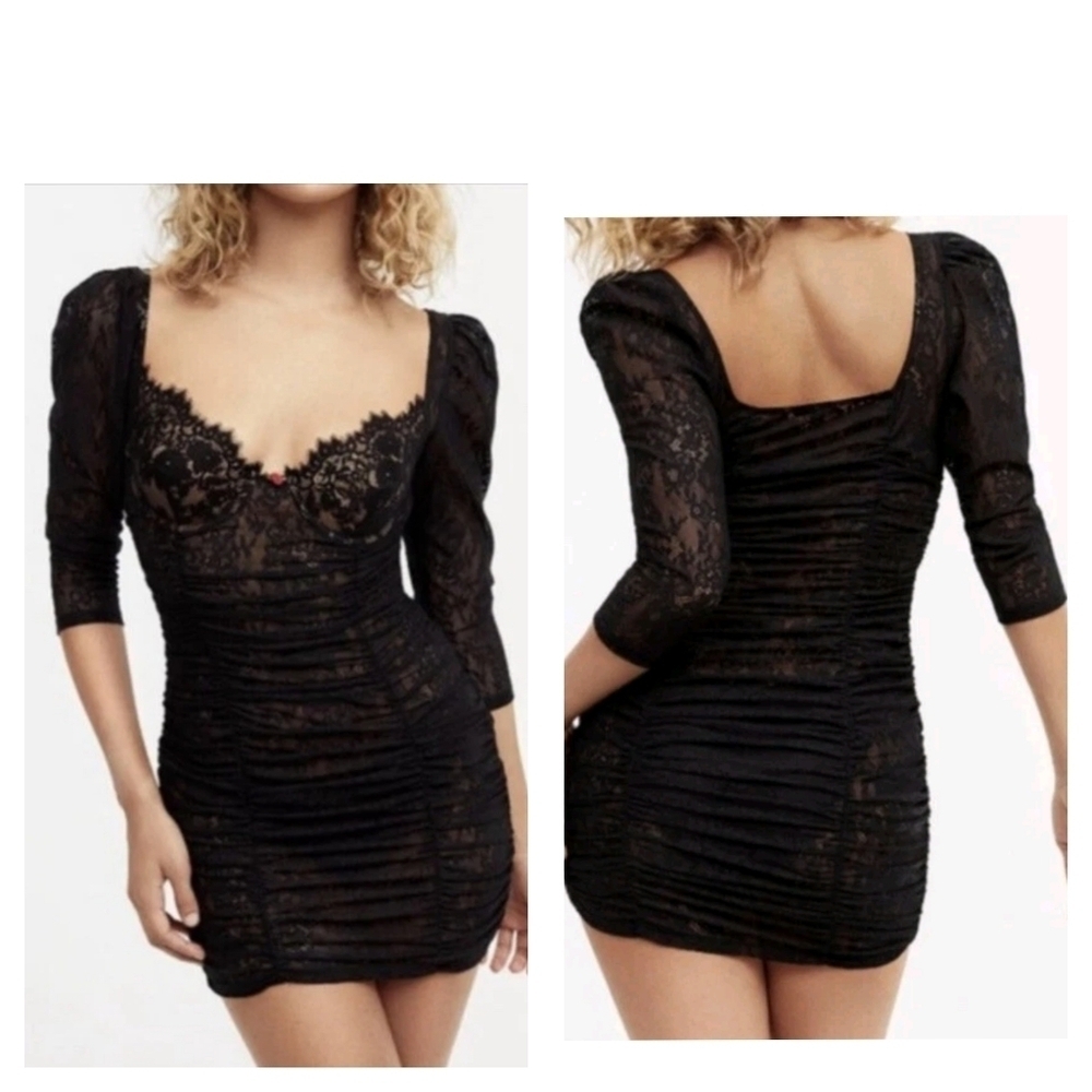 For Love & Lemons Black Harlow Sexy Lace Slip Dress Size XXS